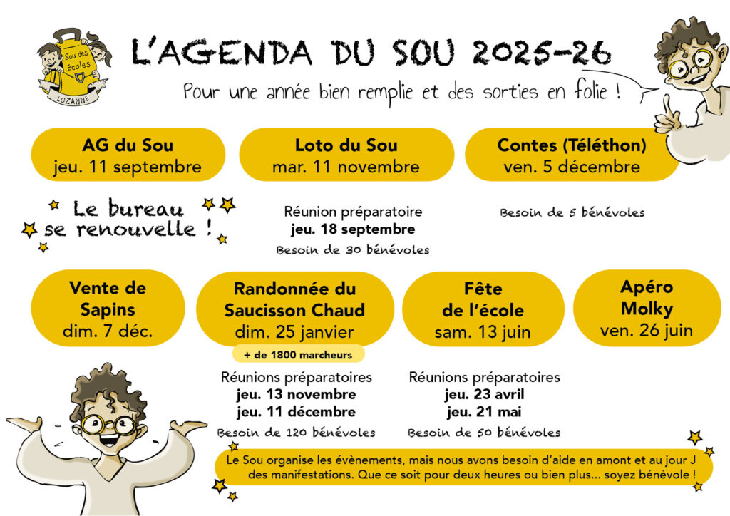 Agenda du Sou des Ecoles 2025-2026